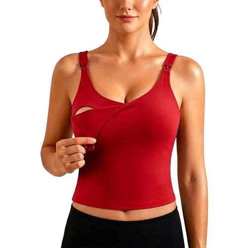 Ecavus Nursing Bras for Breastfeeding Longline Sports Maternity V Neck Buttery Soft Crop Tank Top with Built in Bra