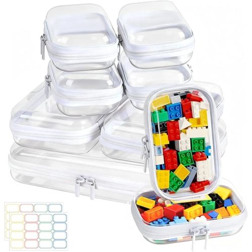 9 Pack Clear Hard Shell Zipper Case,Waterproof Toiletry Cosmetic Bag,Toy Organizers and Storage Box,Diaper Bag Organizer,Pencil Case,Clear Plastic Zipper Pouches for Office Home Storage(L,2S,6Mini)