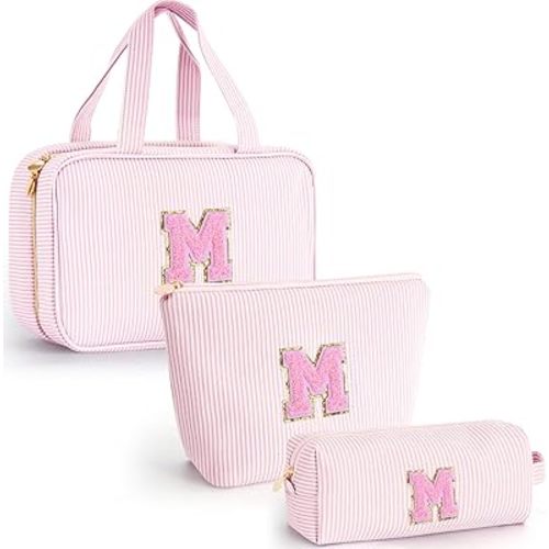 Gifts for Teen Girls Women - Personalized Toiletry Bag Initial Makeup Bag | Travel Cosmetic Bag | 8 9 10 11 12 13 14 15 16 Years Old Girl Gift Trendy Stuff - Pink M
