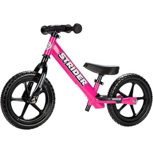 Strider 12” Sport Bike - No Pedal Balance Bicycle for Kids 1 to 4 Years - Includes Safety Pad, Padded Seat, Mini Grips & Flat-Free Tires - Tool-Free Assembly & Adjustments