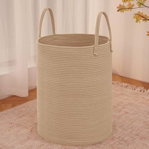JMvicyroam 60L Cotton Rope Laundry Basket Hamper, Jute