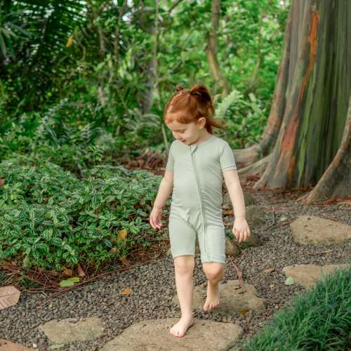 Zipper Shortall Romper in Basil