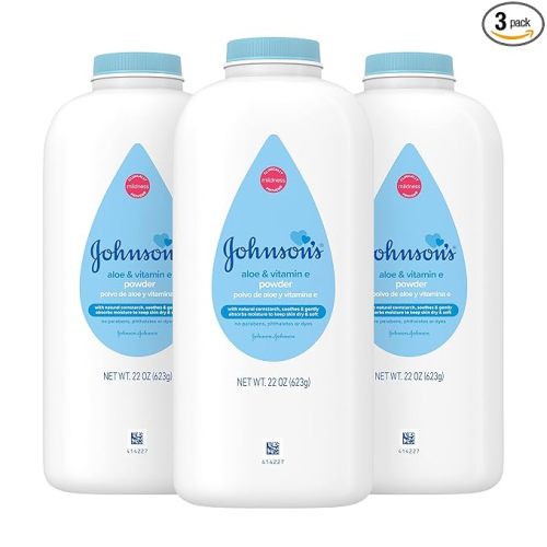 Johnson's Baby Powder with Naturally Derived Cornstarch, Aloe & Vitamin E for Delicate Skin, Hypoallergenic, Free of Parabens, Phthalates & Dyes for Gentle Baby Skin Care, 22 oz, 3 Pack