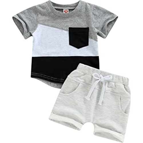 allshope Toddler Baby Boy Summer Outfit Short Sleeve T Shirt Top Casual Shorts Set Infant Newborn Clothes 6 12 18 24 Month 2T