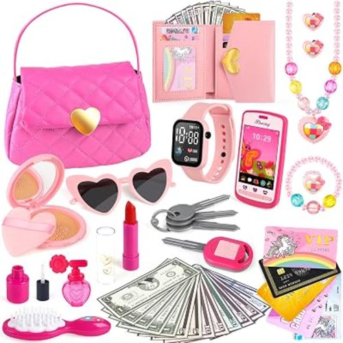 Meaicezli 38Pcs Play Purse with Watch, Phone, Pretend Play for Girl Age 3-6