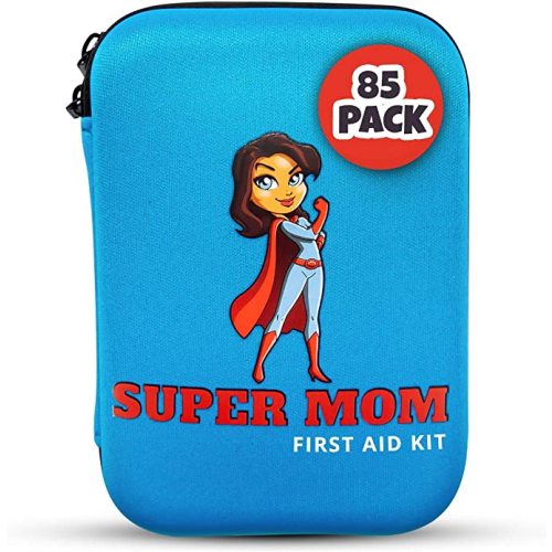 Super Mom First Aid Kit, 85 Piece Set, Compact and Portable for Home, Camping, Vehicle, Emergency or Travel Safety, Treat Cuts, Scrapes, Burns and Small Injuries