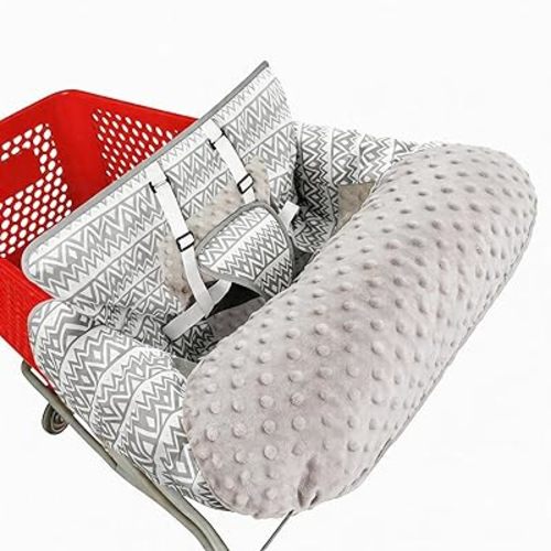 Portable 2-in-1 Shopping Cart & High Chair Covers for Babies, Kids, Infants, Toddlers | Universal Size with Free Carry Bag (Gray Serrate)
