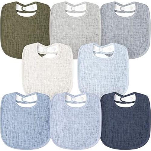Susurration Muslin Baby Bibs 8 Pack Bandana Drool Bibs, Soft Square Adjustable Baby Drooling Bibs for Unisex Girls & Boys