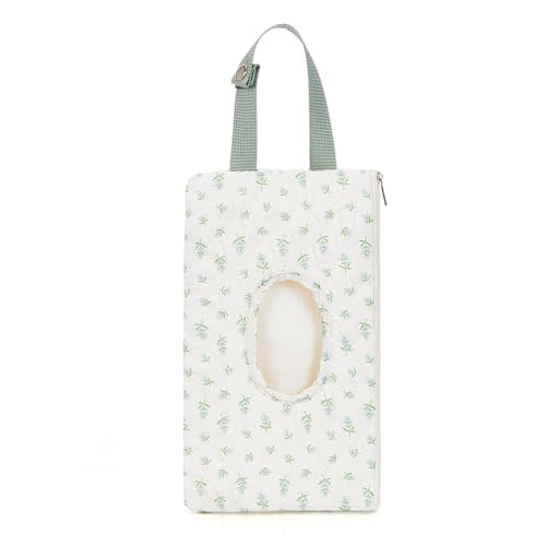 Quilted Baby Wipe Holder Quilted Wipe Pouch Portable Hanging Floral Wet Wipes Bag for Car, Stroller (Light Green 2)