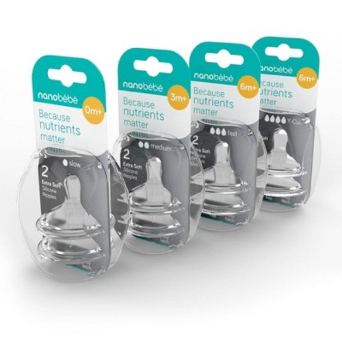 Nanobebe Medium Flow 2pk Baby Bottle Silicone Nipples