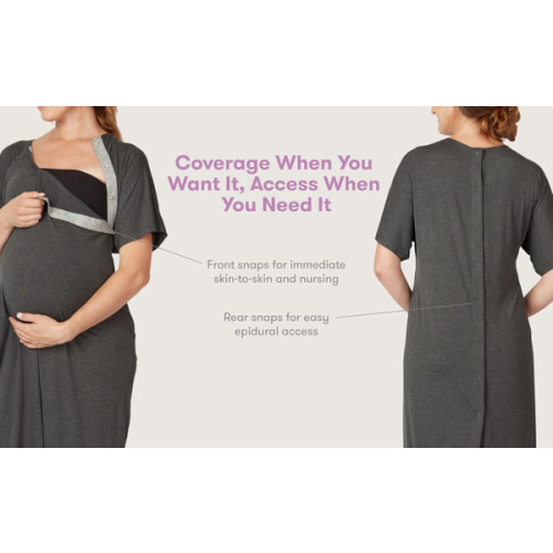 Frida Mom Labor and Delivery Gown for Hospital, Easy-Snap, Tagless Nursing Gown with Skin-to-Skin Access and Full Coverage in The Back