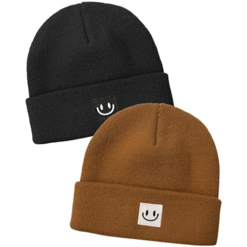 FURTALK Baby Beanie Cute Toddler Winter Hat Knit Boys Girls Warm 2 Pack Kids Embroidered Beanies Cap for 0-8 Years