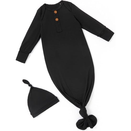 PATPAT Baby Sleeper Gown with Bamboo Viscose for Newborn Girls Boys, Knotted Nightgown with Mittens for Infant Home Coming