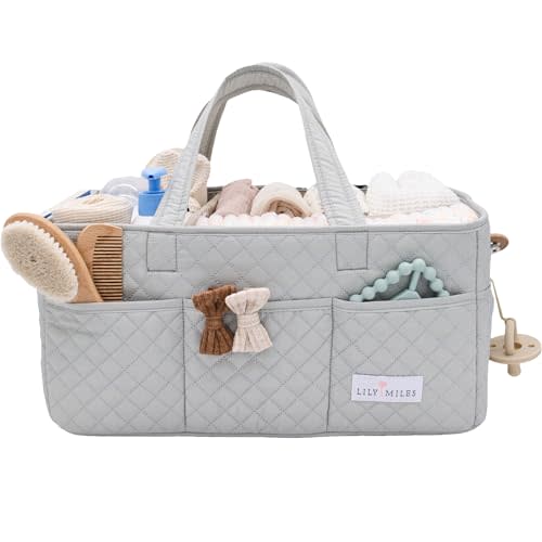 Lily Miles Baby Diaper Caddy Organizer, Nursery Storage Tote for Newborn Essentials and Diaper Change Station, Gift for Baby Shower and Registry Must-Have (Heather Gray)