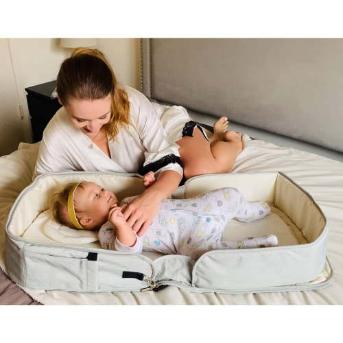 Bambini Toddler Diaper Bag and Portable Foldable Changing Table, Baby Bed Bag, Travel Crib Diaper Backpack