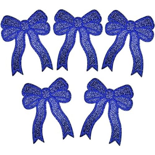 CY Iron On Patches Glitter 5Pcs Sweatshirt Side Bow Embroidered Patch Cute Sequin Applique Sew On Fabric Patches Shiny DIY Decorative Accessories Lovely for Girls Women Clothes Backpacks Jackets,Navy