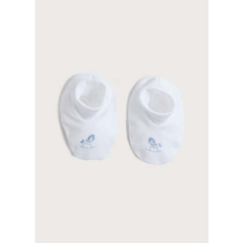 Newborn Booties With Rocking Horse Embroidery Blue (1-3mths)