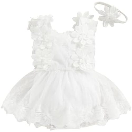Baby Girl Summer Princess Romper Dress Newborn Sleeveless 3D Flower Jumpsuit Tutu Tulle Dress First Birthday Outfit