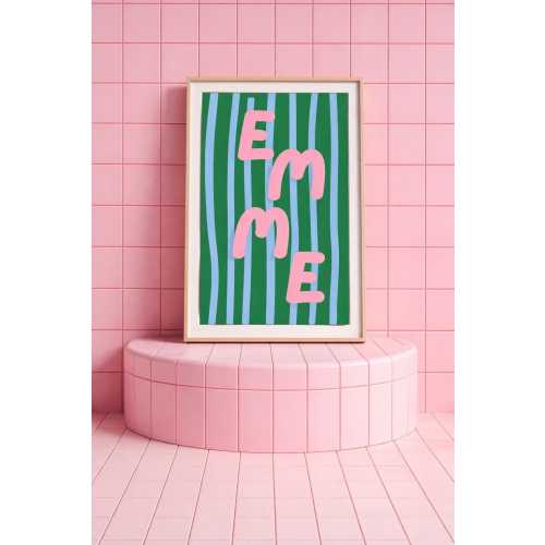 Physical Print, Pink, Green, Blue Personalized Kids Name Wall Art Vertical Poster | Bright Colorful Nursery Print, Vibrant playroom decor