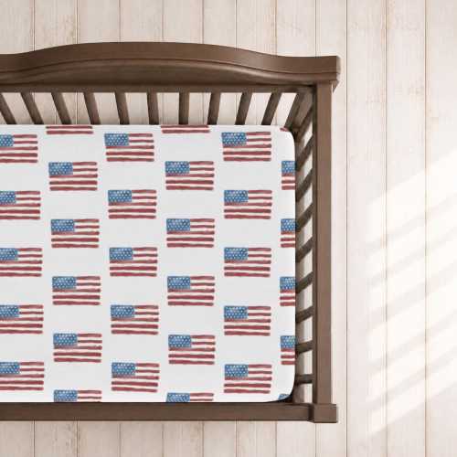 American Flag Patriotic Fitted Crib Sheet | Vintage Nursery Decor