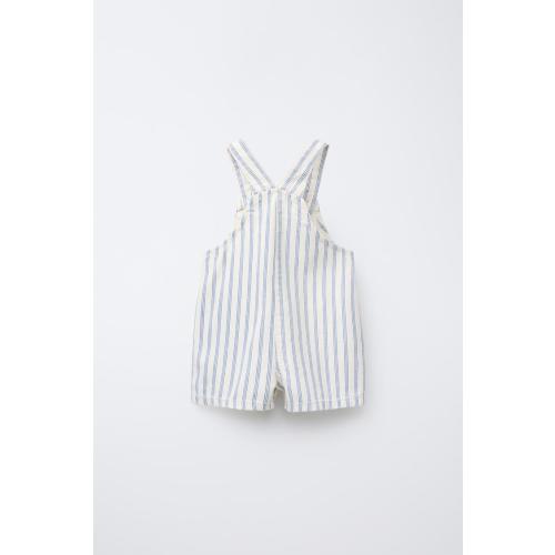 STRIPED TWILL OVERALL SHORTS - Ecru | ZARA United States