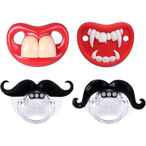 Funny Baby Pacifiers,Mustache Pacifiers for Babies 0-18 Months,Baby Teeth and Vampire Pacifier Funny Pacifiers for Boys and Girls BPA Free