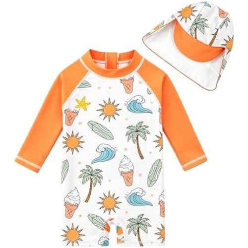 ADUKIDE Baby Boys Swimsuit Summer Beach Rash Guard Swimwear One Piece Sunsuit with Sun Hat 3-24 Months