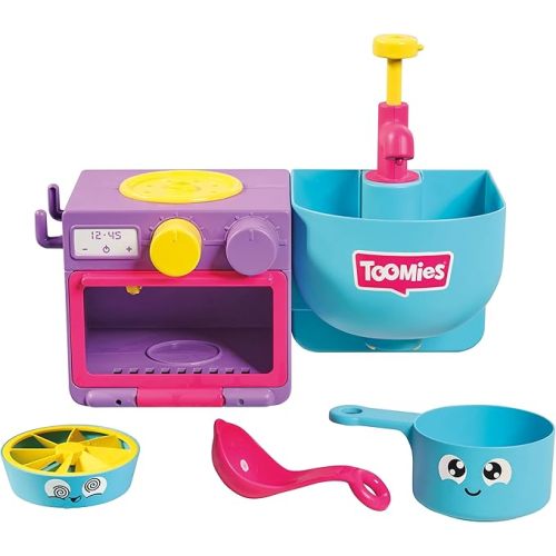 Toomies E73264 Bubble & Bake Bathtime, Bath Toddlers, Kitchen Themed Bubble Making Toy, 2 in 1 Set, Kids Water Play Suitable for 18 M & 2 3 & 4 Year Old Boys & Girls, Multicoloured, 21 X 28 X 15 cm