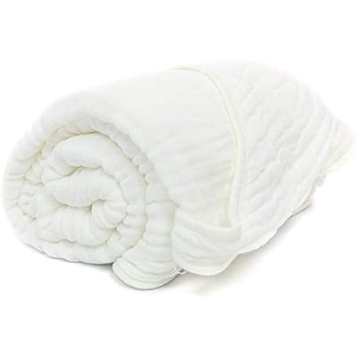 Primo Passi Hooded Bath Towel 40x40in Extra Large Bath Towel 100% Muslin Cotton 6 Layers for Babys Soft and Absorbent White|