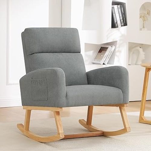 HCHAIRH Rocking Chair Nursery, Modern Nursing Glider Rocking Chairs Comfy Rocker Armchair with Solid Wood Legs for Nursery Living Room, Bedroom (Grey Green)