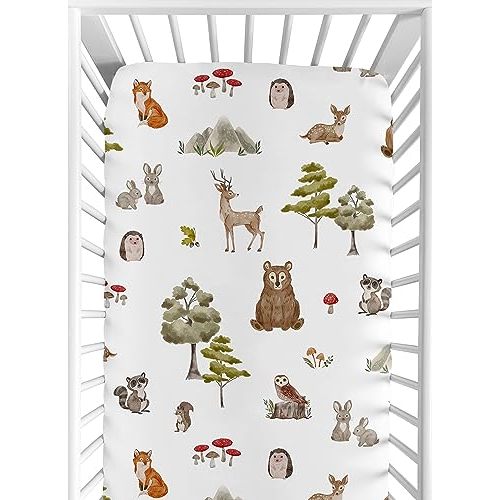 Sweet Jojo Designs Fitted Baby Crib Sheets (Woodland Animals) for Boys or Girls, Infant Nursery, Toddler Room - Standard Size (Forest Animal Friends, Neutral, Watercolor, Brown Bear, Hedgehog, Fox)