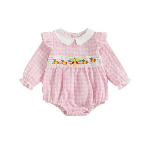 Adobabirl Infant Baby Girl Outfit Newborn Bow Bubble Romper Long Sleeve Embroidery Jumpsuit Cute Smocked Clothes