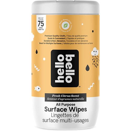 Hello Bello All Purpose Surface Wipes - Durable Plant Based Cloth - Vegan and Cruelty-Free - Fresh Citrus Scent - 75 Count