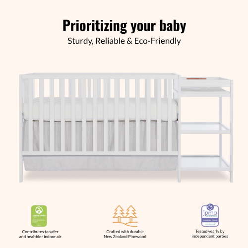 Dream On Me Synergy Convertible Baby Crib and Changer in White with Detachable Changing Table