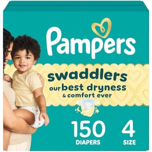 Pampers Swaddlers Diapers, Size 4 (15-34 lbs), 150 Count, Absorbent, Keeps Baby Dry and Comfortable, Skin Safe Disposable Baby Diaper (Packaging May Vary)