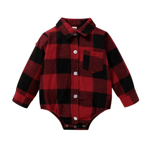 Younger Tree Toddler Baby Boy Girl Flannel Shirt Newborn Long Sleeve Plaid Bodysuit Clothes for 6-12 Months