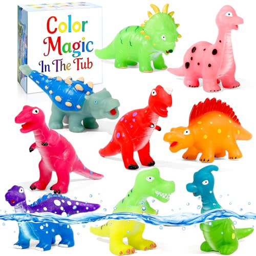 Color Changing Dinosaur Bath Toys: No Hole Mold Free Bath Toys for Kids Ages 3-5 & 4-8 | Magic Water Activated Bathtub Dino Play Set for Toddler Boys Girls