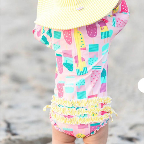 Novelty Long Sleeve One Piece Rash Guard Swim Suit with Ruffles