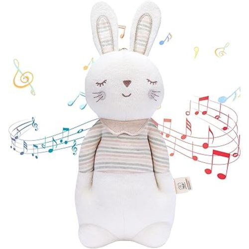 COTTONEBEBE Organic Baby Toys, Stuffed Animal Toy with Lullaby Music for Infant Babies 0 3 6 12 to 36 Months Boy & Girl,Ideal Gift for Newborn (Mrs.Bunny, Cotton)