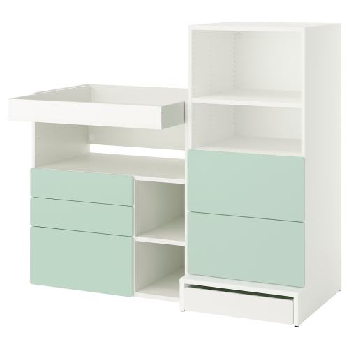 SMÅSTAD / UPPFÖRA Changing table - white light green/with bookcase 59x31 1/2x53 1/2 "