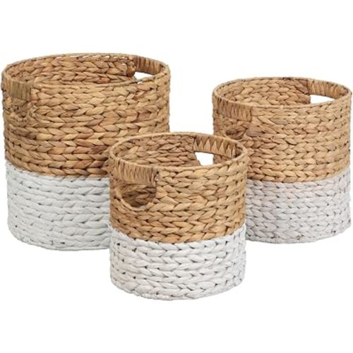 happimess Avery 3-Piece Cylinder Nesting Baskets 13", White/Natural