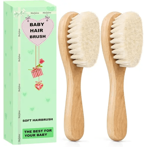Baby Hair Brush, Wooden Baby Hair Brush for Newborns & Toddlers, Super Soft Goat Bristles Hair Brush, Toddler Hair Brush,Ideal for Cradle Cap (2PCS)