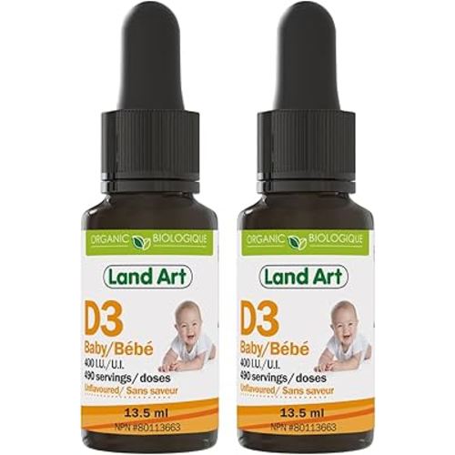 Certified Organic Vitamin D3 Drops - For Baby - 400 IU per drop - 490 servings - Development and maintenance of bones and teeth - GMO free - Gluten free - Made in Canada - 13.5 ml (Pack of 2)