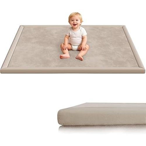 Baby Play Mat for Floor, 1.3'' Thick Memory Foam Tummy Time Mat - Super Soft Coral Velvet Nursery Rug with Non-Slip Backing, Crawling Rug for Toddlers/Infants, Yoga & Tatami Use, Oatmeal, 50''x50''