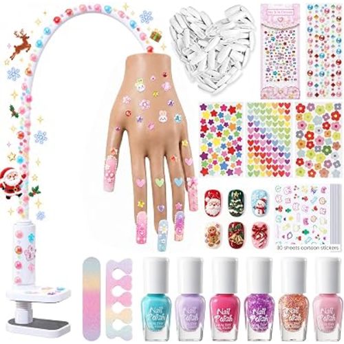 Nail Practice Hand Kits for Girls- Non Toxic Nail Kit with 6PCS Nail Polish