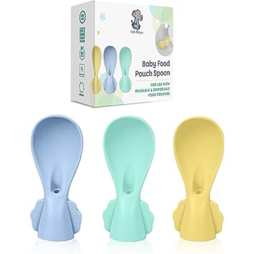 LittleWhispers Baby Food Pouch Squeeze Spoon Attachment Topper - 3 Silicone Spoons