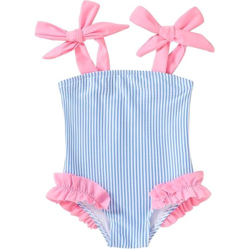 Happy Town Toddler Swimsuit Girl Solid Color Stripe One-Piece Baby Bathing Suits