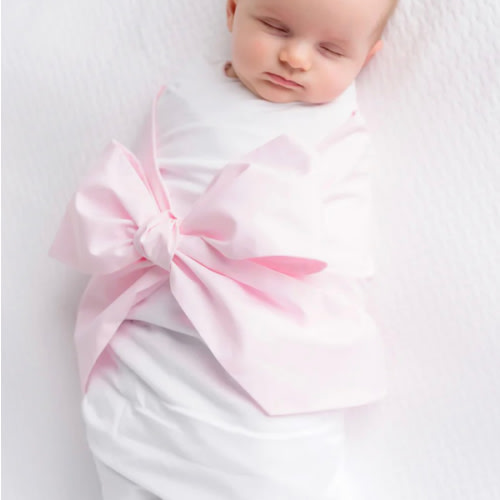 Bow Swaddle ® - Pink Savannah Seersucker