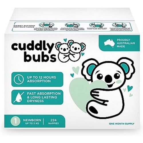 Size 1 Newborn nappies (up to 5kg), 224 nappies, One Month Supply