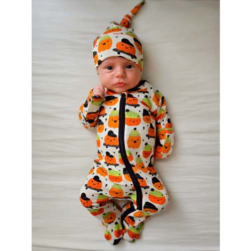 2-Way Zip Footie, Pumpkin Buds